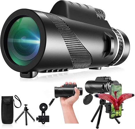 Monocular-Telescope 80x100 High Powered Monoculars High Definition for Adults High Powered with Smartphone Adapter Telescope Hunting Wildlife Bird Watching Travel Camping Hiking-Black