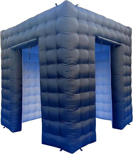 SAYOK Portable Inflatable Photo Booth Enclosure Photobooth Tent Photo Booth Backdrop Inflatable Black Cube Tent with Led Light for Advertising, Bars, Party Wedding (Two Doors, Black&White, 8.2ft)
