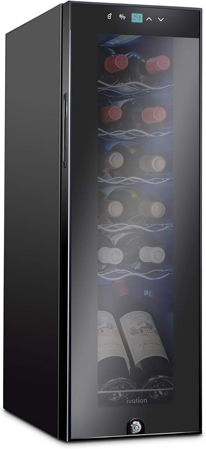 Ivation 12 Bottle Compressor Wine Cooler, Freestanding Fridge w/Lock, Black