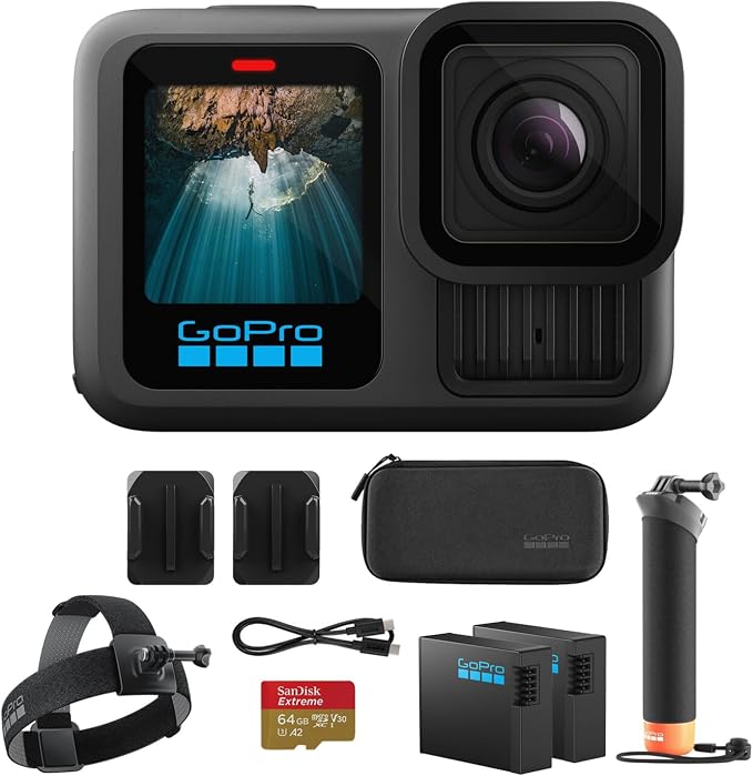 GoPro HERO13 Waterproof Action Camera (Black), 5.3K60 27MP, 2 Battery, Kit