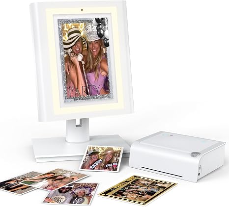 MWE Portable Desktop Photo Booth Machine Touch Screen with Printer and HD Camera, Photobooth with Software APP and Remote Control Photography,LED Surround Light (10.1'')