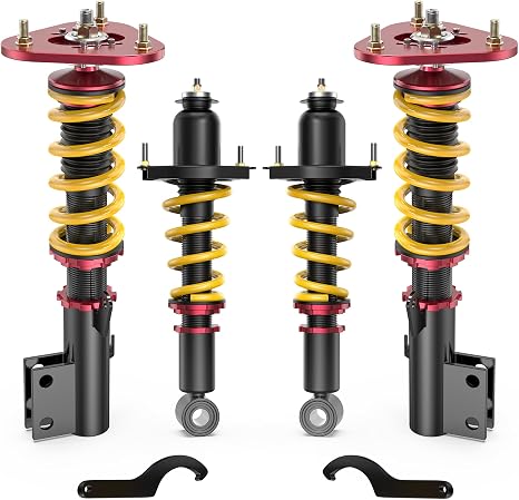 KUIPERAUTO Lowering Coilovers Struts Compatible for 2009-2014 Matrix E140 Compatible for 2009-2017 Toyota Corolla E160 Front Rear Shocks Adjustable Height Suspension Coil Spring Strut Set of 4 Yellow