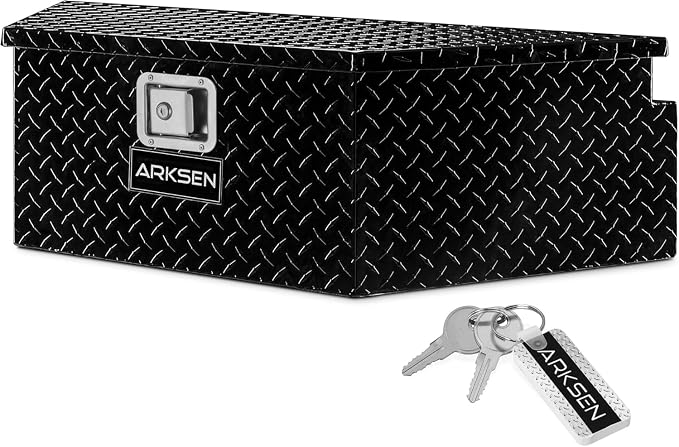 39" Trailer Tongue Box, Heavy Duty Diamond Plate Tool Chest, Black
