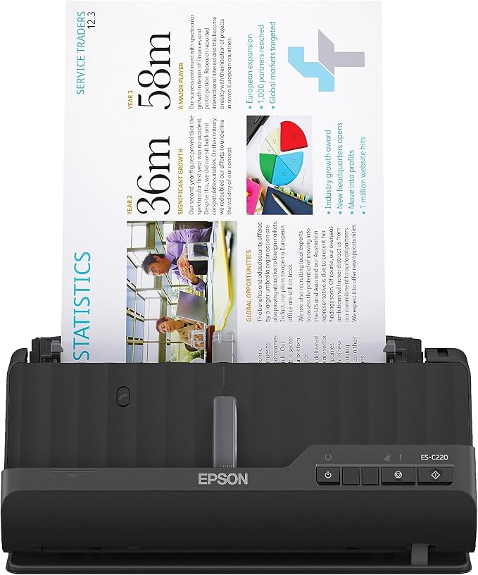 Epson Workforce ES-C220 Compact Document Scanner Duplex 20-pg ADF | 20-Page Auto Document Feeder 30 ppm/60 ipm Speed Portable Scanner for PC and Mac