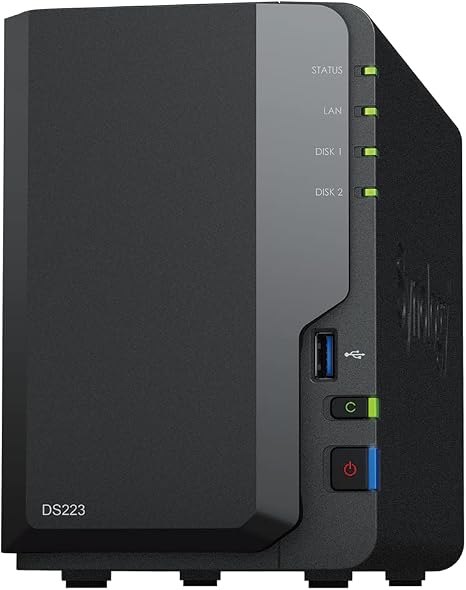 Synology DS223 Home & Office Backup Hub - Centralize Files, Protect Data & Monitor Property (2-Bay Diskless NAS)