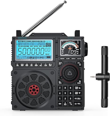 Raddy RF919 SSB Shortwave Radio Receiver, Full Band NOAA, Black | Antenna tuner, 3 external antenna ports, 5000mAh rechargeable battery, AIR/CB/UHF