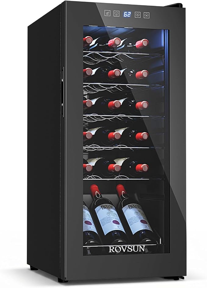 ROVSUN 18 Bottle Wine Fridge, Freestanding Compressor Wine Cooler Refrigerator, Beverage Wine Chiller with Digital Temperature Control & Double-layer Glass Door for Red White Wine, Champagne, Beer