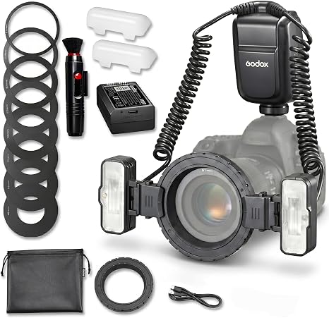 Godox MF-T76N 76Ws TTL Macro Twin Flash for Nikon Cameras with Dual Heads | 1.2s Recycle, 550 Full-Power Flashes, Type-C Charging, 1/256–1/1 Output, 0°–150° Adjustment, Adapter Rings and Modeling Lamps