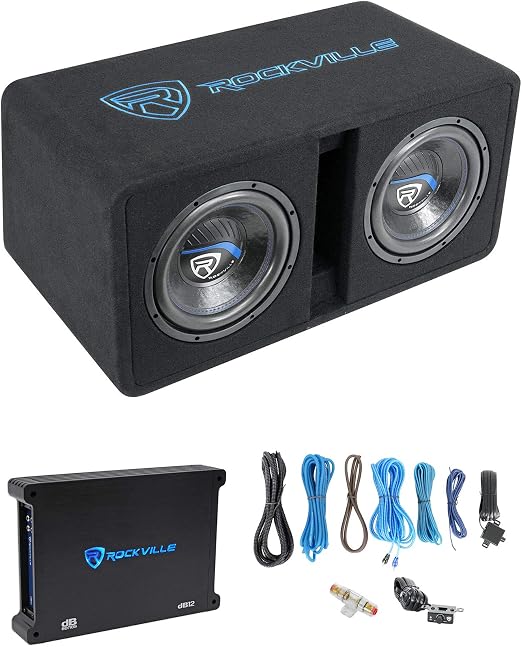 Rockville DK510 Package Dual 10" K5 Car Subwoofer Enclosure with DB12 Amp