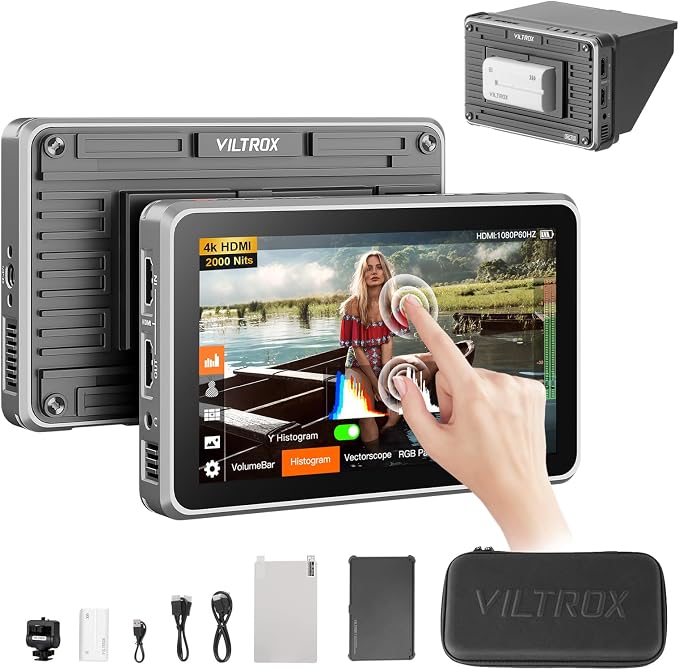 VILTROX DC-X2 6" 4K HDMI Camera Field Monitor for Outdoor Content Creation | 2000Nits Sunlight Viewable, 6" IPS touch screen with 4K HDMI external monitor for waveform, focus peaking, 3D LUT Pro tools