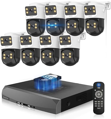 4K PoE Security Camera System Outdoor, PTZ Wired Video Surveillance Systems | No Monthly Fees, 8MP 2160P, 2-Way Audio, Color Night Vision, 360° View, Motion Detection