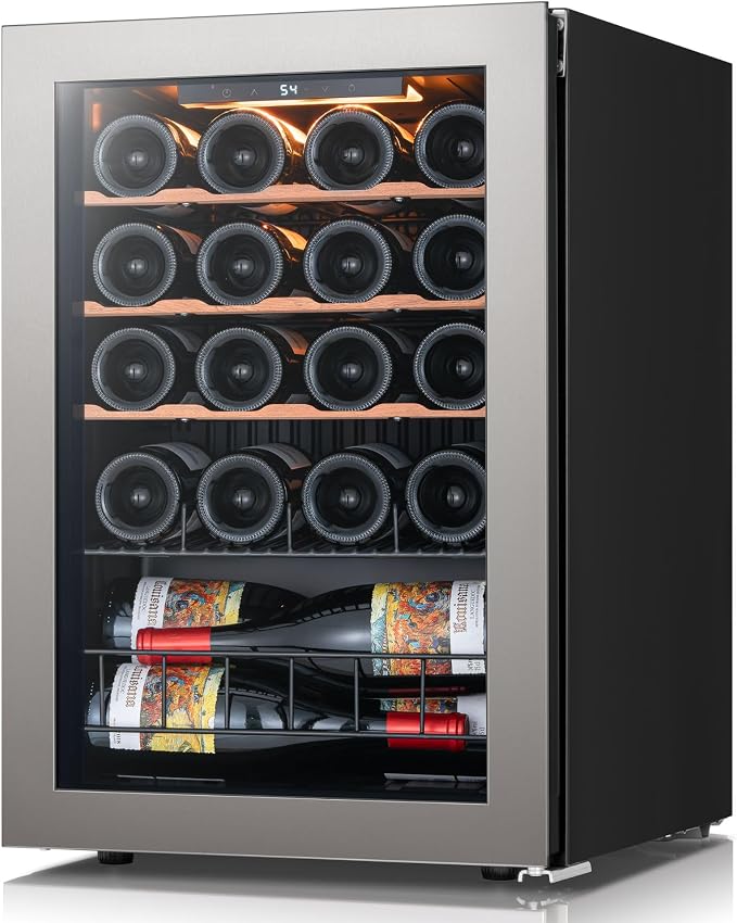 20 Bot Wine Fridge 3-Color LED & Double door for Home/Bar/Office