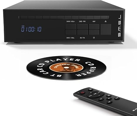 SMSL PL20 HiFi CD Player for Home, CD Ripper, Bluetooth Car CD Players, 2*CS43131 Chip, USB Drive/Bluetooth Input RCA/BT/3.5mm/4.4mm Balanced/Optical/Coaxial Digital Output, Black