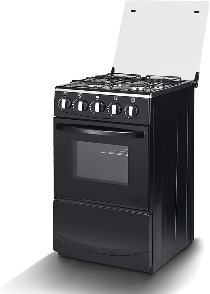 20" Freestanding LPG Stove - Equipped with 4 coil burners and 50L Oven with Stainless Steel Stove (Black: Automatic Ignition)