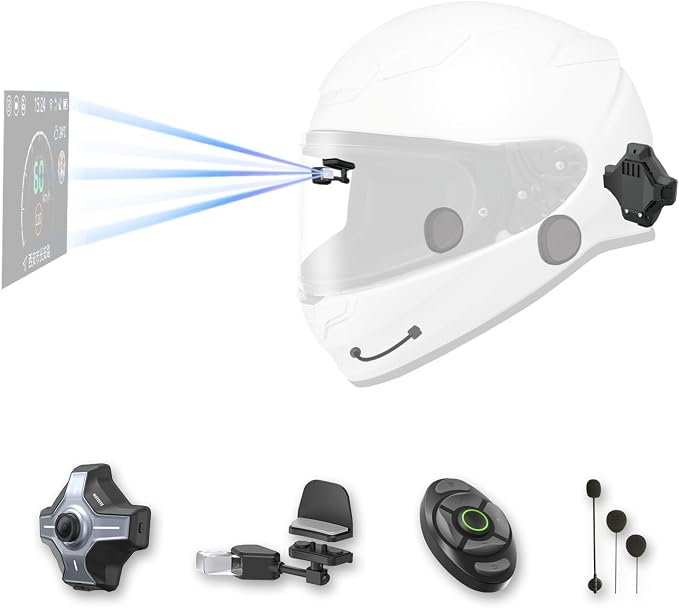 E6+ Motorcycle Helmet HUD, Bluetooth, Rearview Camera, CarPlay