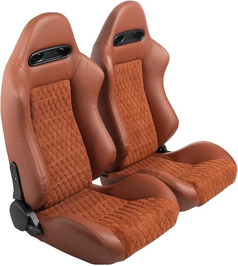 Universal Bucket Seats Racing Seats Adjustable Car Seats Reclinable Sport Seats PU Leather with Sliders 2 pcs (Brown, 35"×21.7"×21.5")