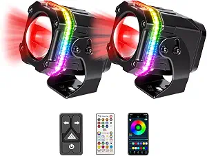 KEMIMOTO Whipless LED Whip Lights, 2 Pack UTV Spot Beam Pods with RGB Halo