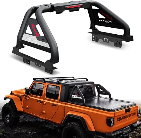 MONOKING Roll Bar for Mid Size Truck with 3rd Brake Light, Adjustable DIY Paintable Chase Rack Sport Bed Bar for 2007-2026 Tacoma Gladiator Colorado Ranger Canyon Frontier Dakota, Carbon Steel