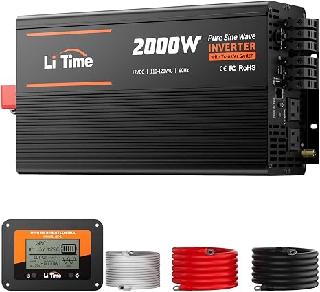 LiTime 12V 2000W Power Inverter with ATS Transfer Switch, 12V DC-120V AC