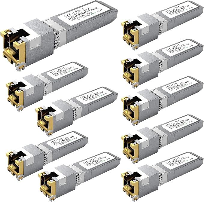 10PCS 10GBASE-T SFP+ RJ45 Copper Transceiver Module, Multi-Rate 1.25G/2.5G/5G/10G up to 30m - Compatible with TP-Link, Cisco SFP-10G-T-S, Ubiquiti UF-RJ45-10G, Netgear, Broadcom, Mikrotik and More