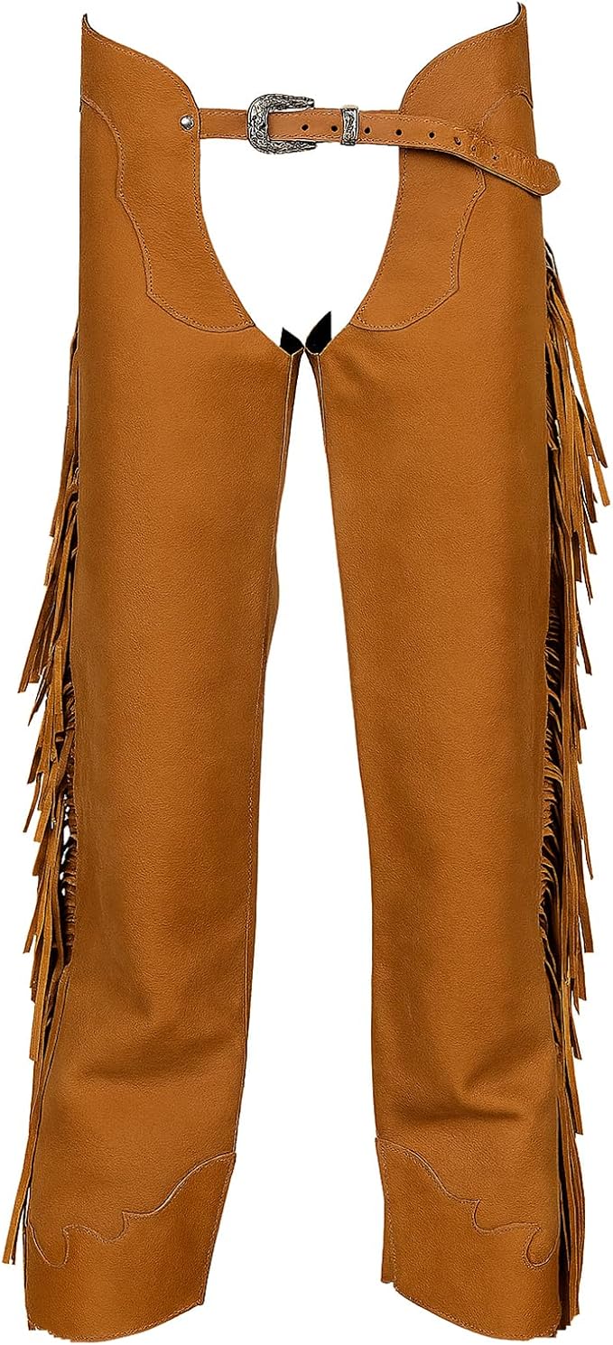 Custom Leather Shotgun Chaps with Fringe, Personalized Fit, Handmade Cowhide Western Riding Gear for Men & Women