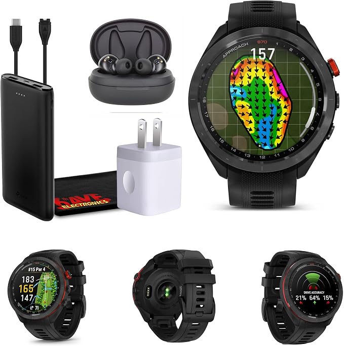 Garmin Approach S70 Golf GPS Watch AMOLED 47mm (Black) Earbuds Bundle | For Golf, Course Navigation & Training | Lightweight Touchscreen | Fitness Tracking | Includes Wireless Earbuds