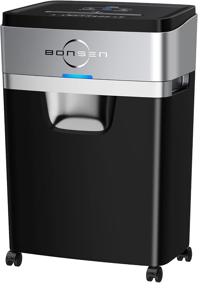 BONSEN 20-Sheet Cross-Cut P-4 High Security Heavy Duty Paper Shredder | 60-Min Nonstop, Jam-Proof, 60dB Ultra-Quiet, 6.6Gal Pullout Bin with Casters, Commercial-Grade Shredder for Home Office S3104