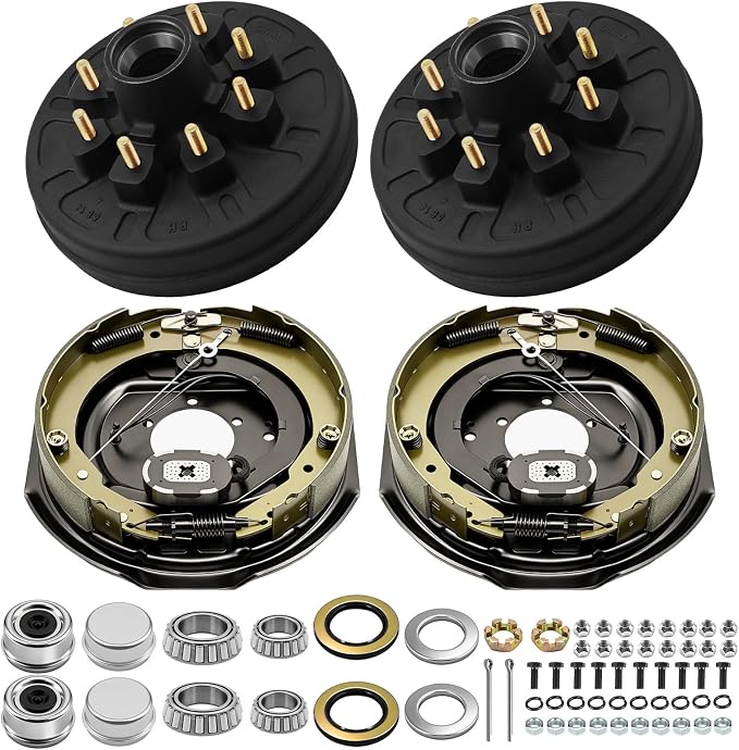 dreamdragon 7,000 lbs Self-Adjusting Electric Brake Trailer Axle Brake Kit, 8 Lug 6.5" Bolt Circle Brake Drum with 1/2''-20 Studs, Replacement 12" Brake Hub Drum Assembly