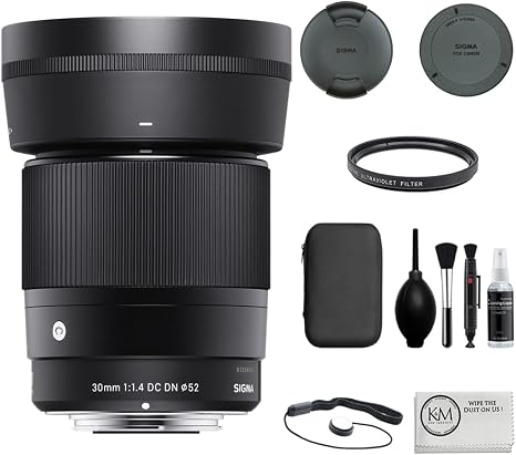 Sigma 30mm f/1.4 Contemporary DC DN Lens for Sony E Mount Bundled with UV Filter + Photo Starter Kit + Cleaning Cloth (4 Items)