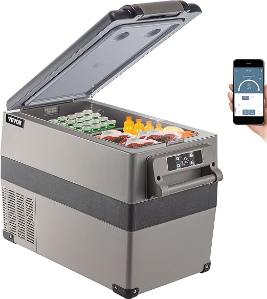 VEVOR 12 Volt Refrigerator, 48 Quart (45L) Fast Cooling Car Fridge, Portable Freezer with App Control (-4℉~68℉), 12/24v DC & 110-240v AC for Travel, Truck, Camping and Home Use, Black