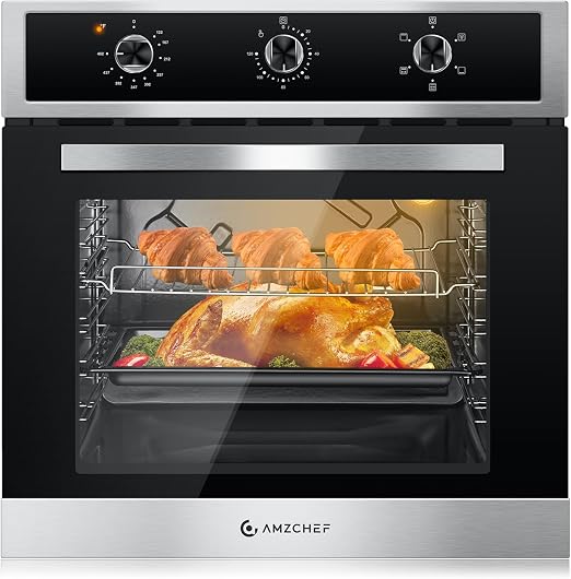 AMZCHEF 24" Electric Wall Oven, 2.65 Cu.ft, 5 Modes, Stainless Steel
