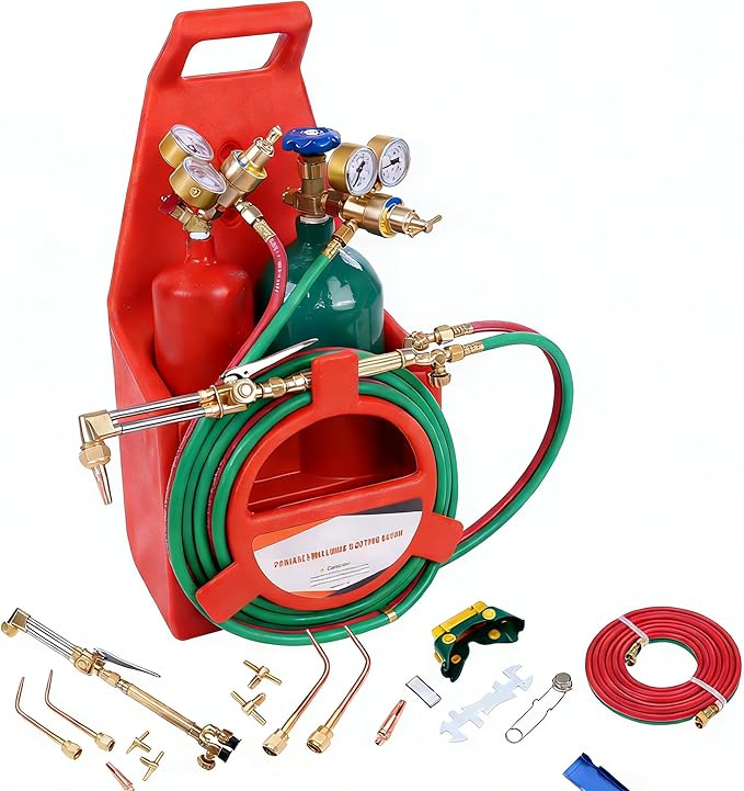 Portable Oxy Acetylene Torch Kit with Tanks, Complete Welding Cutting Set