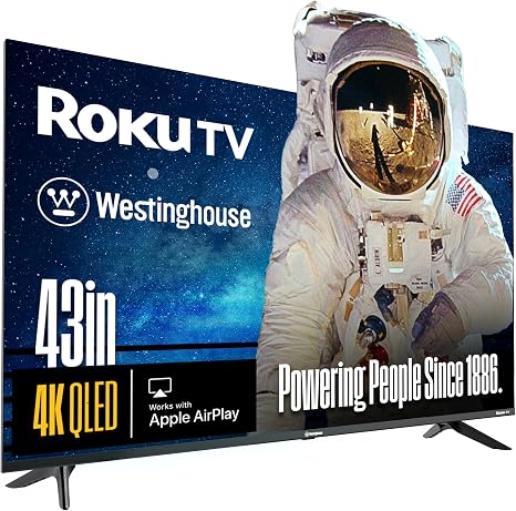 Westinghouse Roku TV - 43 Inch Smart TV, 4K UHD QLED Television w/HDR 10+, Dolby Vision, Wi-Fi & Mobile App Connectivity, Flat Screen Compatible w/Apple HomeKit, Alexa, & Google Assistant