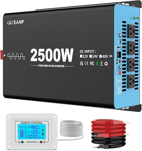 48V 2500W Pure Sine Wave Inverter 12V DC to 110V AC with LCD Remote for RV