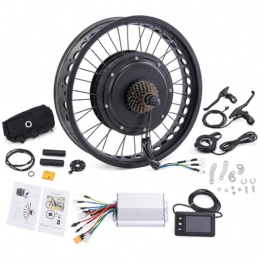 Electric Bike Conversion Kit, 48V 2000W Electric Bicycle Rear Wheel Hub Motor Kit for 20 * 4 inche Wheel Sizes, 5-Speed Gears, Fixed-Speed Cruise, LCD Display, Intelligent PAS Sensor
