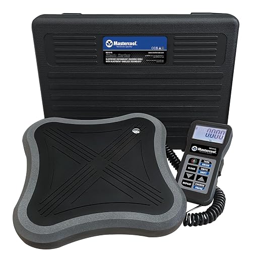 Mastercool 98210-BL Electronic Refrigerant Charging Scale with Bluetooth® – 243 lbs Capacity, Rugged Platform, Backlit LCD, and Free App