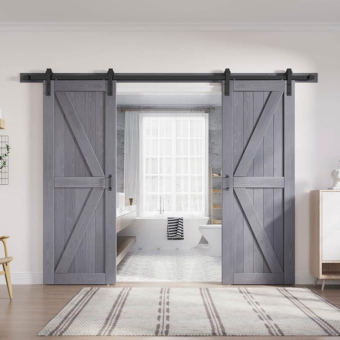 30 Double Gray Barn Door with 10 ft Hardware Included (64 barn Door)