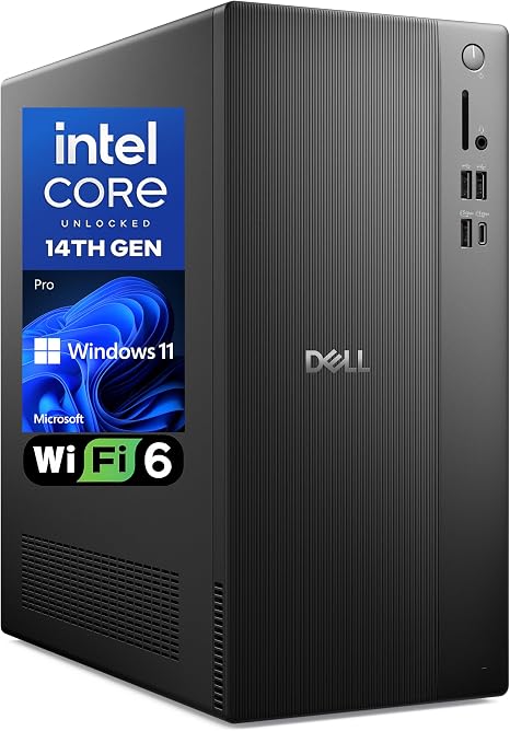 Dell Pro Tower Desktop PC 2026, Intel i3-14100, 16GB DDR5 RAM, 512GB SSD | Dual Monitor Support, WiFi 6, Bluetooth, HDMI, DisplayPort,Type-C, Windows 11 Pro, Carbon Black