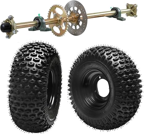 44'' Rear Axle Go Kart Axle Kit & 16x8-7'' ATV Wheel Tire Rim, 16x8x7 4PR Tubeless Tires All Terrain Tires for UTV Dune Buggy Quad Bike Lawn Mower, Nylon, 4 Holes