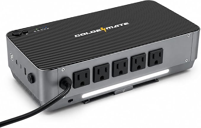 GOLDENMATE 600VA/360W Lithium UPS Battery Backup & Surge Protector, Gray