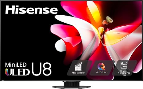 Hisense 65-Inch Class U8 Series Mini-LED ULED 4K UHD Google Smart TV (65U8N) - QLED, Dolby Vision IQ, Dolby Atmos, Full Array Local Dimming Pro, 144Hz Game Mode Pro, Alexa Compatibility