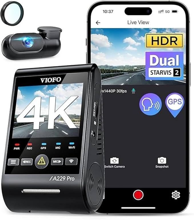 VIOFO A229 Pro 4K HDR Dash Cam Front and Rear, Dual STARVIS 2 Sensors