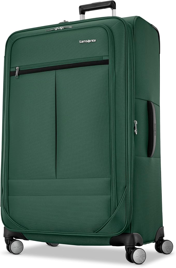 Samsonite Soft-Sided 29-Inch Lightweight Large Checked Expandable Element Suitcase: Durable, 360° Spinner Wheels, Adjustable Telescopic Handle, 2 Front & 1 Side Pocket- Deep Green