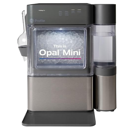 GE Profile Opal MINI PRO Nugget Ice Maker w/Side Tank, Portable Countertop Pebble Ice Machine, 36 lbs/Day, Top Fill, 6 Pack Descaler & Scoop, Stainless Steel