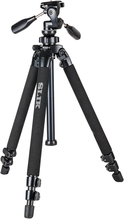 SLIK PRO 400 DX Tripod Kit w/SH-705E 3-Way Pan Head 61" Tall (615-400) - Folds Down to 25.6", Weighs 5.6lbs, Supports 33lbs, Foam Wrapped Legs