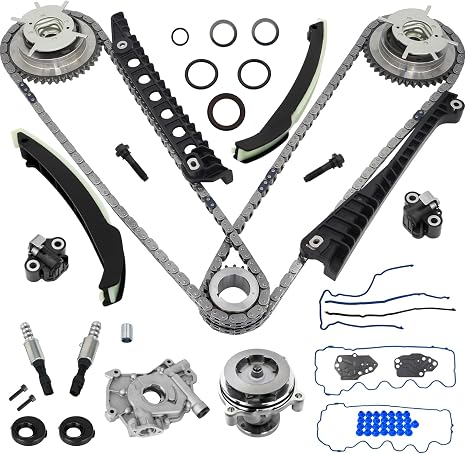 GDO 5.4 Timing Chain Kit with Water Pump, Oil Pump, Cam Phaser Tensioner VVT Valves for 2004-2009 Ford F-150 2005-2010 Lincoln Navigator 5.4L 3V Triton 3R2Z-6A257-DA | OE Standard Direct Fit | Complete Replacement Kit | With VVT Sprockets | Cadena de Tiem