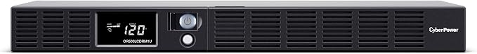CyberPower OR500LCDRM1U Smart App LCD UPS Battery Backup and Surge Protector, 500VA/300W, 6 Outlets, AVR, 1U Rackmount, UL Certified