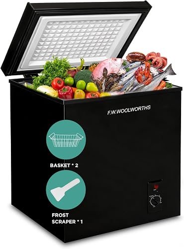 F.W.WOOLWORTHS 7.0 Cu.Ft Chest Freezer 7 Gears Temperature Control, Deep Freezer with Removable Basket, Compact Freezer for Kitchen, Home, Office, Garage, Basement-Black