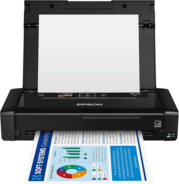 Epson Workforce WF-110 Wireless Color Mobile Printer,White, Small,Black | Portable wireless color printing; up to 6.7 ppm, rechargeable battery, USB; ideal for businesses, travel and remote work