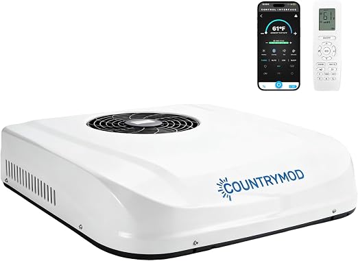 12V DC RV Air Conditioner 10000 BTU RV AC Unit Low Power Consumption Rooftop RV Air Conditioners with APP Remote for RVs, Camper, Van, Battery Powered